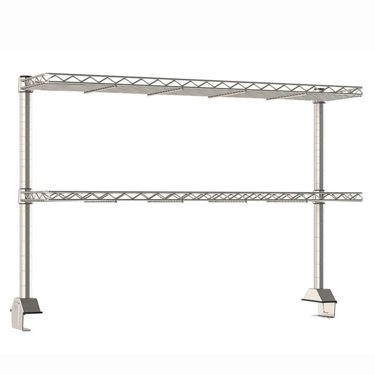 12"d x 34"h TableWorx Work Table Risers w/ Cantilevered Stainless Steel Wire Shelves - Rear Mount