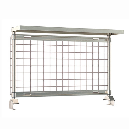 12"d x 34"h TableWorx Work Table Risers w/ Cantilevered Stainless Steel Solid Shelf & Epoxy SmartWall Grid - Rear Mount