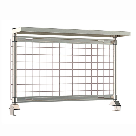 12"d x 34"h TableWorx Work Table Risers w/ Cantilevered Stainless Steel Solid Shelf & Epoxy SmartWall Grid - Rear Mount