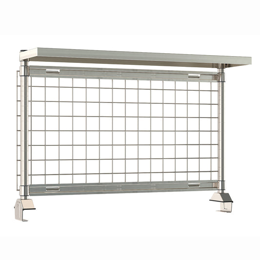 12"d x 34"h TableWorx Work Table Risers w/ Cantilevered Stainless Steel Solid Shelf & SmartWall Grid - Rear Mount