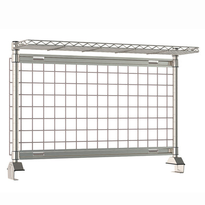12"d x 34"h TableWorx Work Table Risers w/ Cantilevered Stainless Steel Wire Shelf & Epoxy SmartWall Grid - Rear Mount