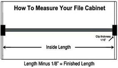 Cut to Length Metal File Rail 1/2" High w/ 2 Clips (Plastic Clips for Metal Drawers, 30"-42" Long)