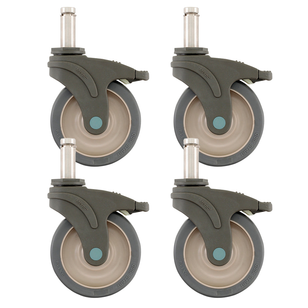Metro 5" Polymer/Stainless Steel Swivel Stem Casters with Brakes