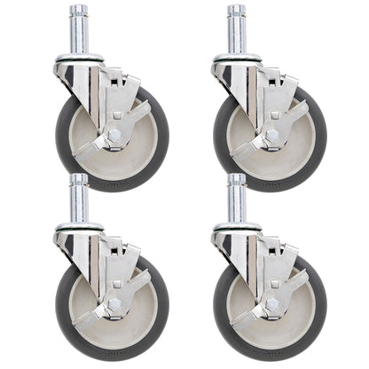 Metro 5" Polyurethane/Chrome-Plated Steel Swivel Stem Casters with Brakes