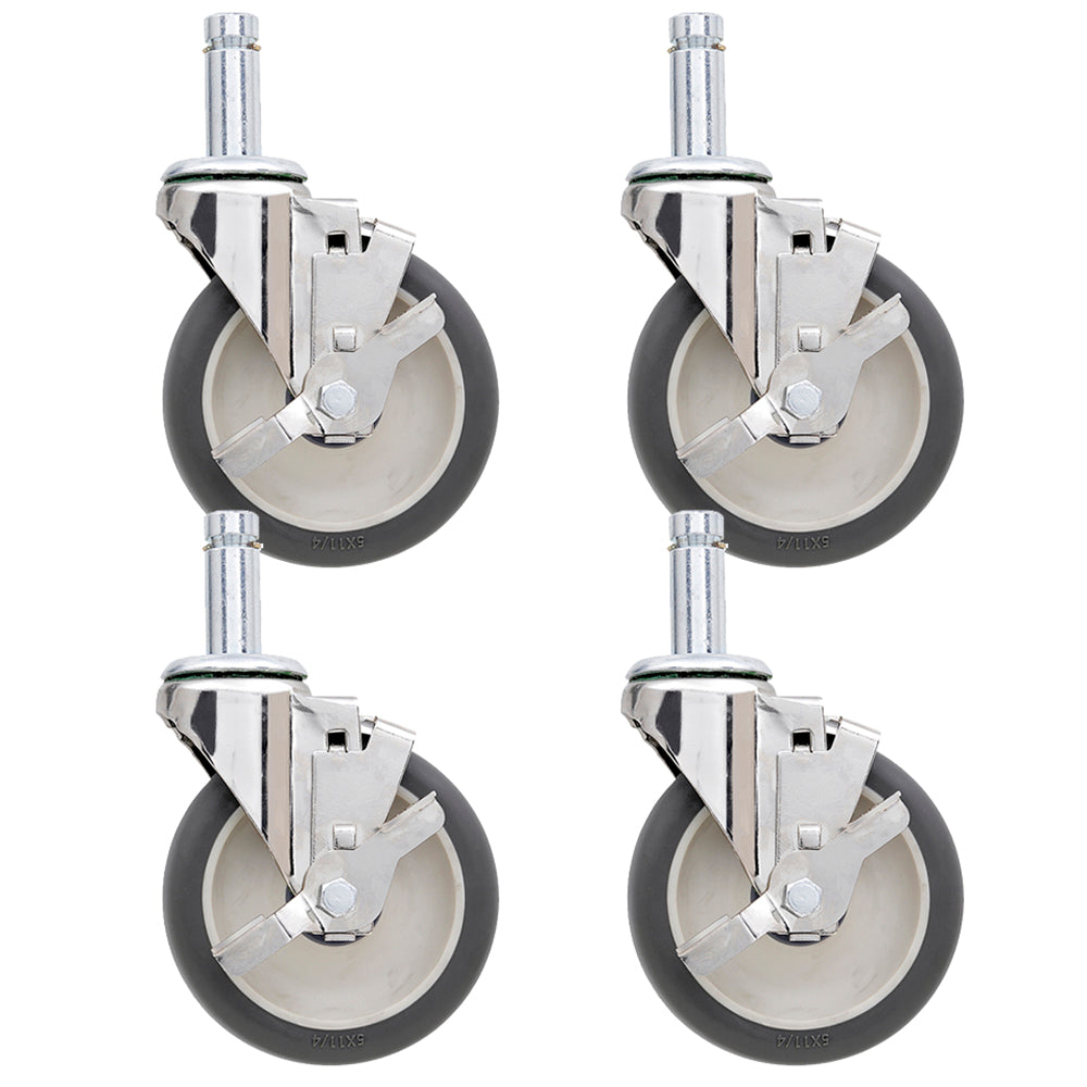 Metro 5" Polyurethane/Chrome-Plated Steel Swivel Stem Casters with Brakes
