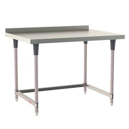 30"d TableWorx 304 Stainless Steel Work Tables w/ Backsplash, 3-Sided Frame, & Epoxy-Coated Legs