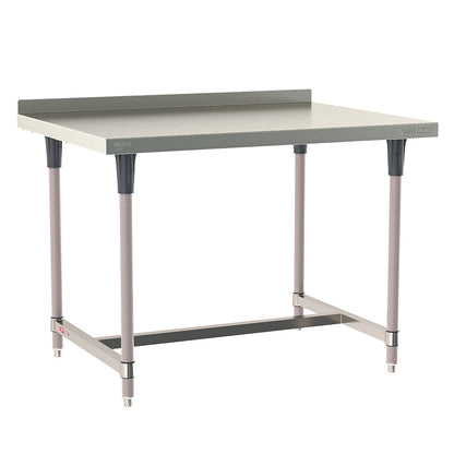 24"d TableWorx 304 Stainless Steel Work Tables w/ Backsplash, I-Frame, & Epoxy-Coated Legs