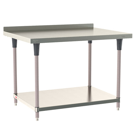 30"d TableWorx 304 Stainless Steel Work Tables w/ Backsplash, Undershelf, & Epoxy-Coated Legs