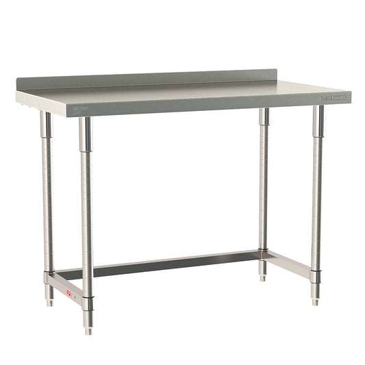 24"d TableWorx 316 Stainless Steel Top Work Tables w/ Backsplash & 3-Sided Frame