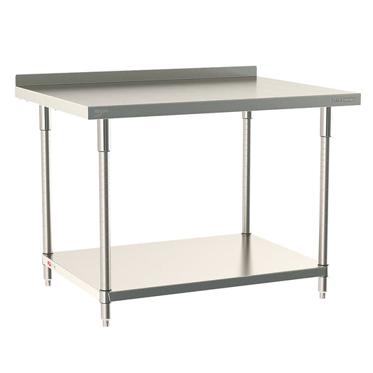 24"d TableWorx 316 Stainless Steel Top Work Tables w/ Backsplash & Undershelf