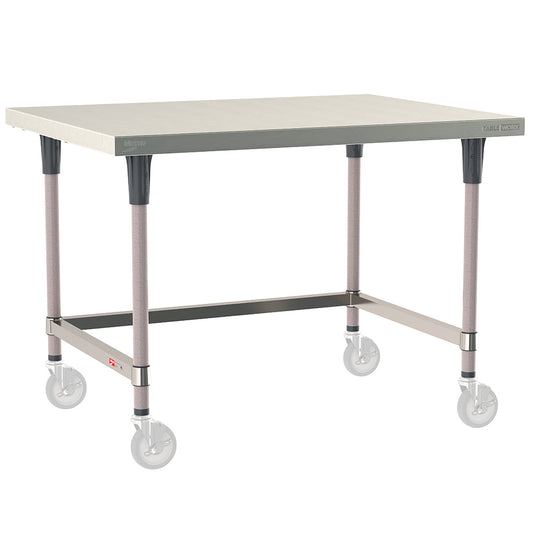 30"d TableWorx Mobile-Ready 304 Stainless Steel Work Tables w/ 3-Sided Frame & Epoxy-Coated Legs