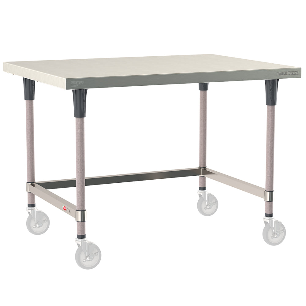 24"d TableWorx Mobile-Ready 304 Stainless Steel Work Tables w/ 3-Sided Frame & Epoxy-Coated Legs