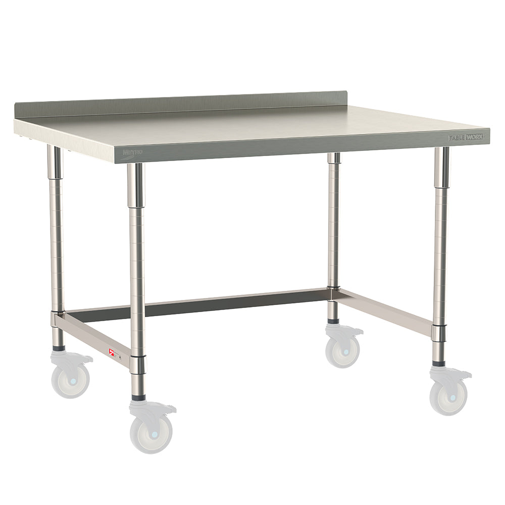 30"d TableWorx Mobile-Ready 304 Stainless Steel Work Tables w/ Backsplash & 3-Sided Frame