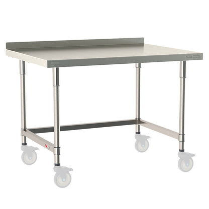 24"d TableWorx Mobile-Ready 304 Stainless Steel Work Tables w/ Backsplash & 3-Sided Frame