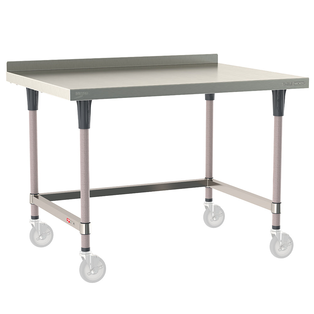 24"d TableWorx Mobile-Ready 304 Stainless Steel Work Tables w/ Backsplash, 3-Sided Frame, & Epoxy-Coated Legs