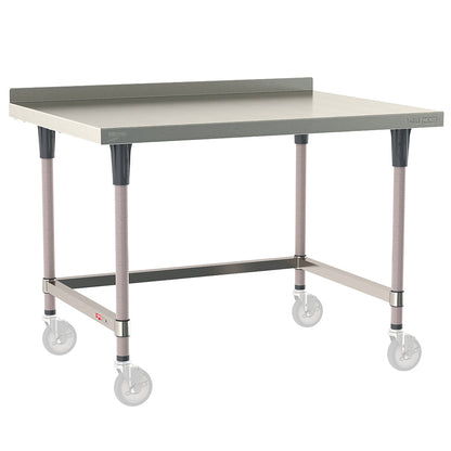 30"d TableWorx Mobile-Ready 304 Stainless Steel Work Tables w/ Backsplash, 3-Sided Frame, & Epoxy-Coated Legs