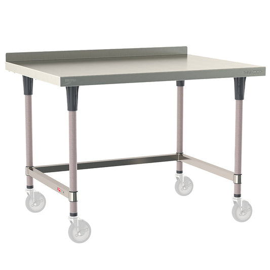 30"d TableWorx Mobile-Ready 304 Stainless Steel Work Tables w/ Backsplash, 3-Sided Frame, & Epoxy-Coated Legs