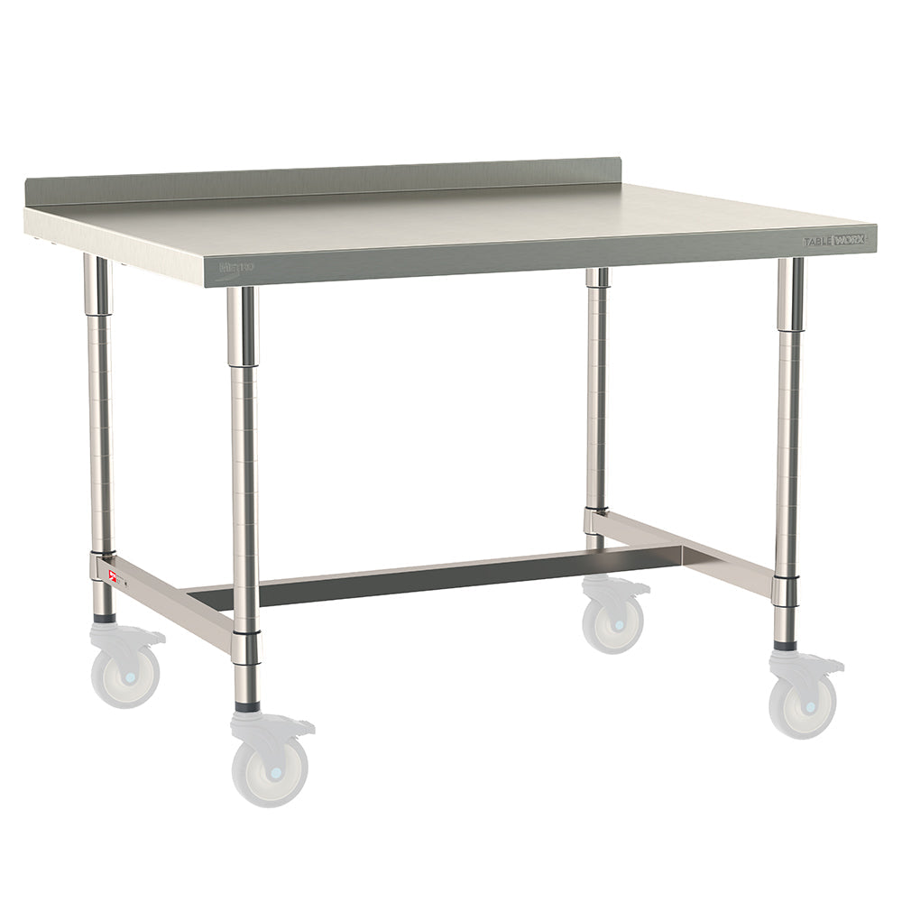 30"d TableWorx Mobile-Ready 304 Stainless Steel Work Tables w/ Backsplash & I-Frame