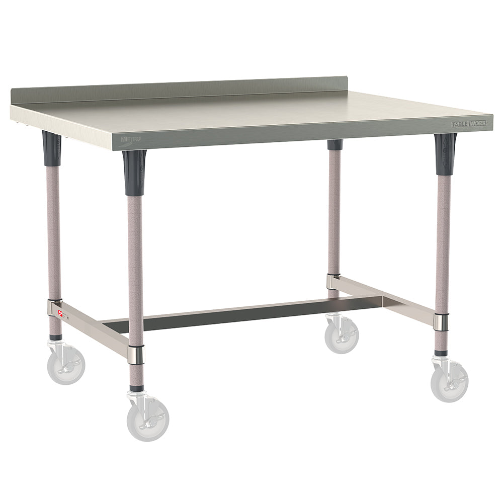 24"d TableWorx Mobile-Ready 304 Stainless Steel Work Tables w/ Backsplash, I-Frame, & Epoxy-Coated Legs