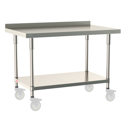 30"d TableWorx Mobile-Ready 304 Stainless Steel Work Tables w/ Backsplash & Undershelf