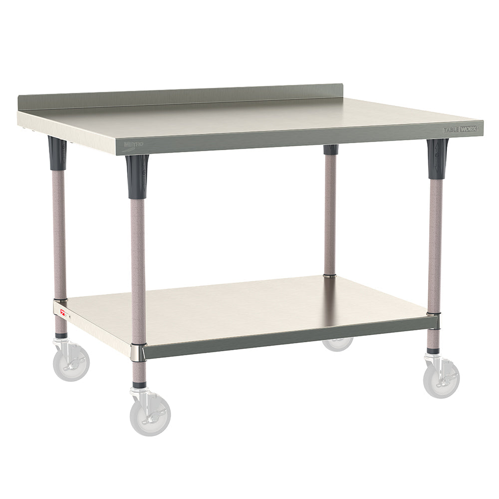 24"d TableWorx Mobile-Ready 304 Stainless Steel Work Tables w/ Backsplash, Undershelf, & Epoxy-Coated Legs