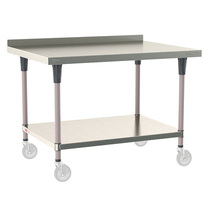 36"d TableWorx Mobile-Ready 304 Stainless Steel Work Tables w/ Backsplash, Undershelf, & Epoxy-Coated Legs