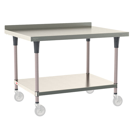 36"d TableWorx Mobile-Ready 304 Stainless Steel Work Tables w/ Backsplash, Undershelf, & Epoxy-Coated Legs