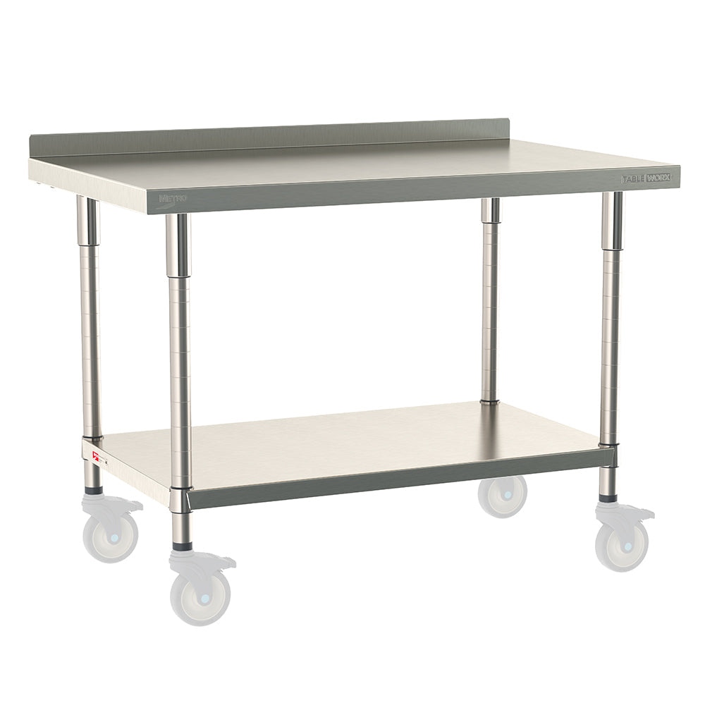 24"d TableWorx Mobile-Ready 304 Stainless Steel Work Tables w/ Backsplash & Undershelf