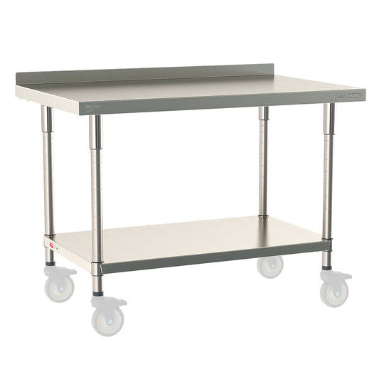 24"d TableWorx Mobile-Ready 304 Stainless Steel Work Tables w/ Backsplash & Undershelf
