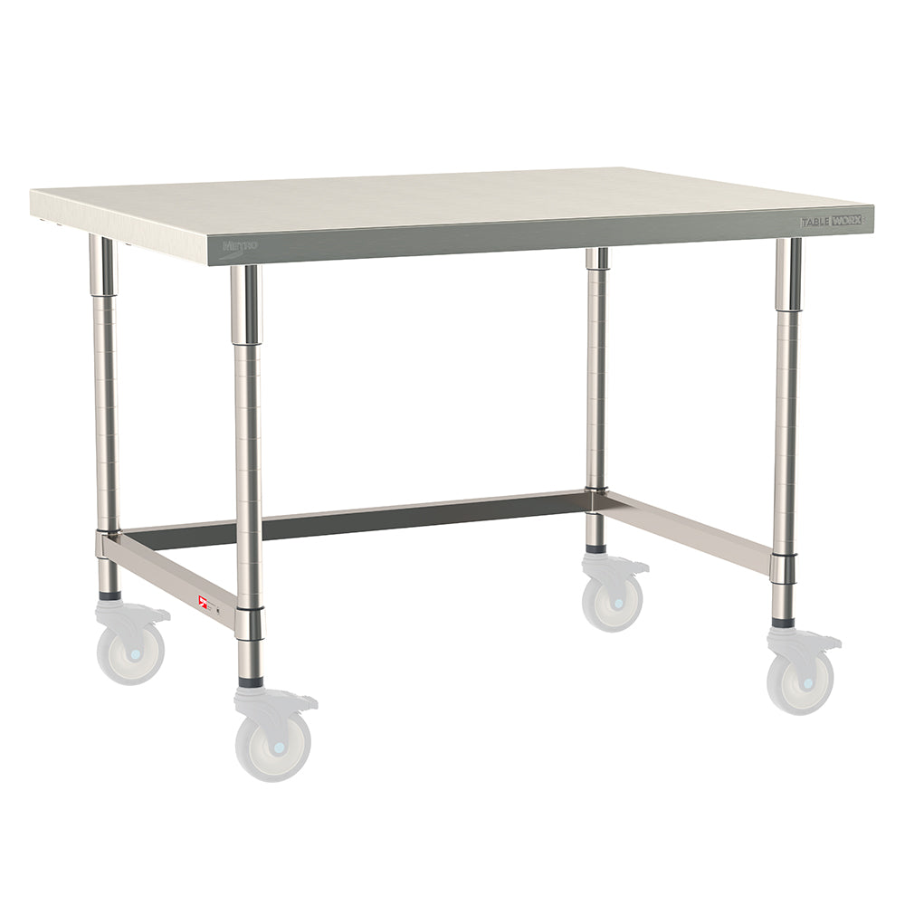 36"d TableWorx Mobile-Ready 316 Stainless Steel Top Work Tables w/ 3-Sided Frame