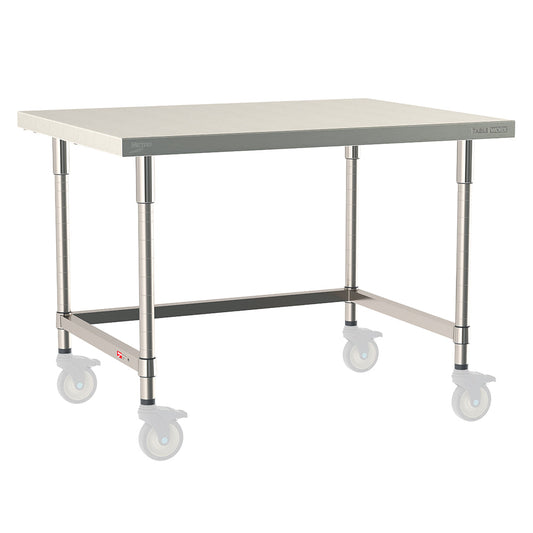 30"d TableWorx Mobile-Ready 316 Stainless Steel Top Work Tables w/ 3-Sided Frame