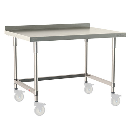 30"d TableWorx Mobile-Ready 316 Stainless Steel Top Work Tables w/ Backsplash & 3-Sided Frame