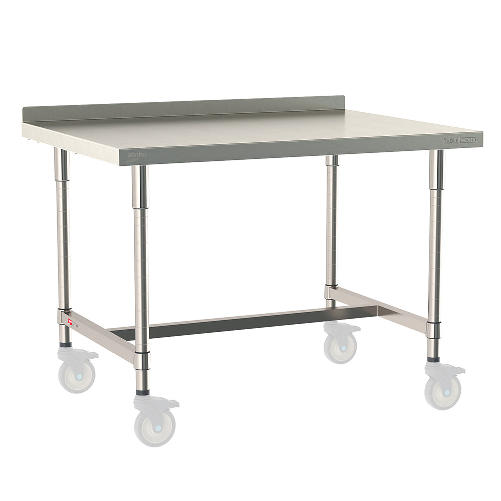 30"d TableWorx Mobile-Ready 316 Stainless Steel Top Work Tables w/ Backsplash & I-Frame