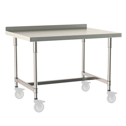 30"d TableWorx Mobile-Ready 316 Stainless Steel Top Work Tables w/ Backsplash & I-Frame