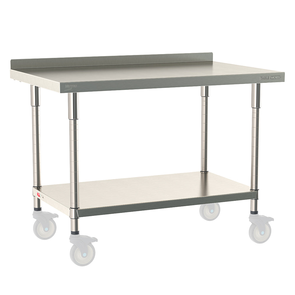 36"d TableWorx Mobile-Ready 316 Stainless Steel Top Work Tables w/ Backsplash & Undershelf