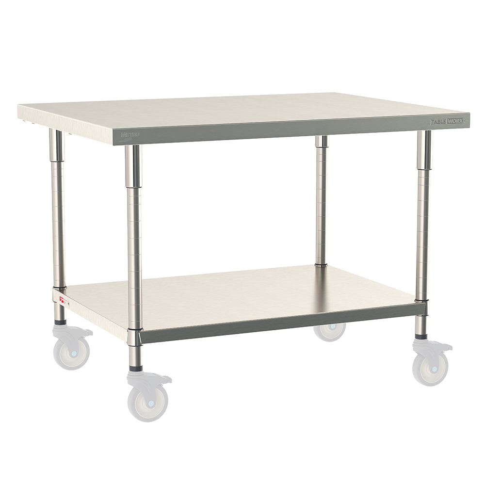 24"d TableWorx Mobile-Ready 316 Stainless Steel Top Work Tables w/ Undershelf