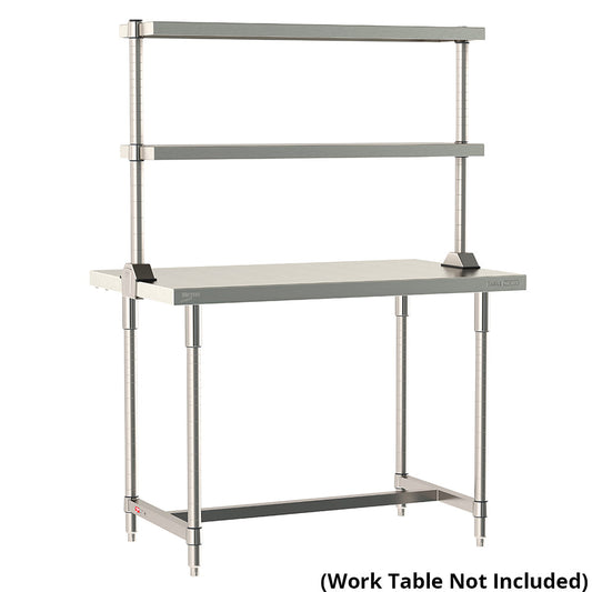 12"d x 34"h TableWorx Work Table Risers w/ Cantilevered Stainless Steel Solid Shelves - Center Mount