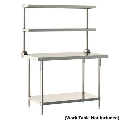 12"d x 34"h TableWorx Work Table Risers w/ Cantilevered Stainless Steel Solid Shelves - Rear Mount