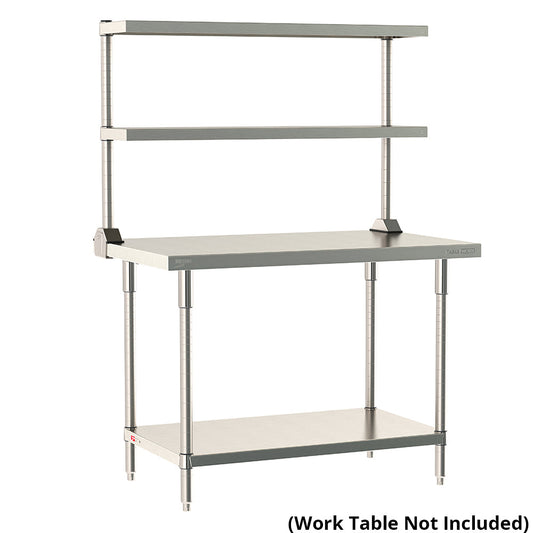 12"d x 34"h TableWorx Work Table Risers w/ Cantilevered Stainless Steel Solid Shelves - Rear Mount