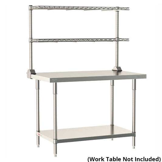 12"d x 34"h TableWorx Work Table Risers w/ Cantilevered Stainless Steel Wire Shelves - Rear Mount