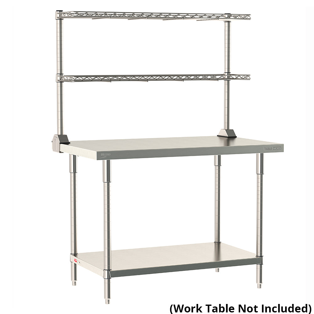 12"d x 34"h TableWorx Work Table Risers w/ Cantilevered Stainless Steel Wire Shelves - Rear Mount