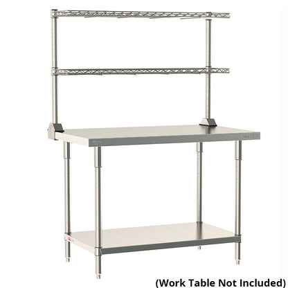 12"d x 34"h TableWorx Work Table Risers w/ Cantilevered Stainless Steel Wire Shelves - Rear Mount