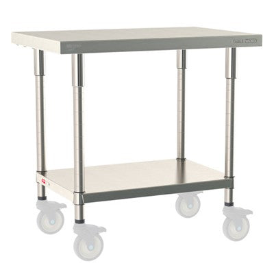 Metro Tableworx Mobile Tables with Solid Bottom Shelf (Type 304 Stainless Steel) Casters Included