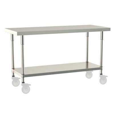 Metro Tableworx Mobile Tables with Solid Bottom Shelf (Type 304 Stainless Steel) Casters Included