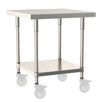 Metro Tableworx Mobile Tables with Solid Bottom Shelf (Type 304 Stainless Steel) Casters Included