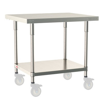 Metro Tableworx Mobile Tables with Solid Bottom Shelf (Type 304 Stainless Steel) Casters Included